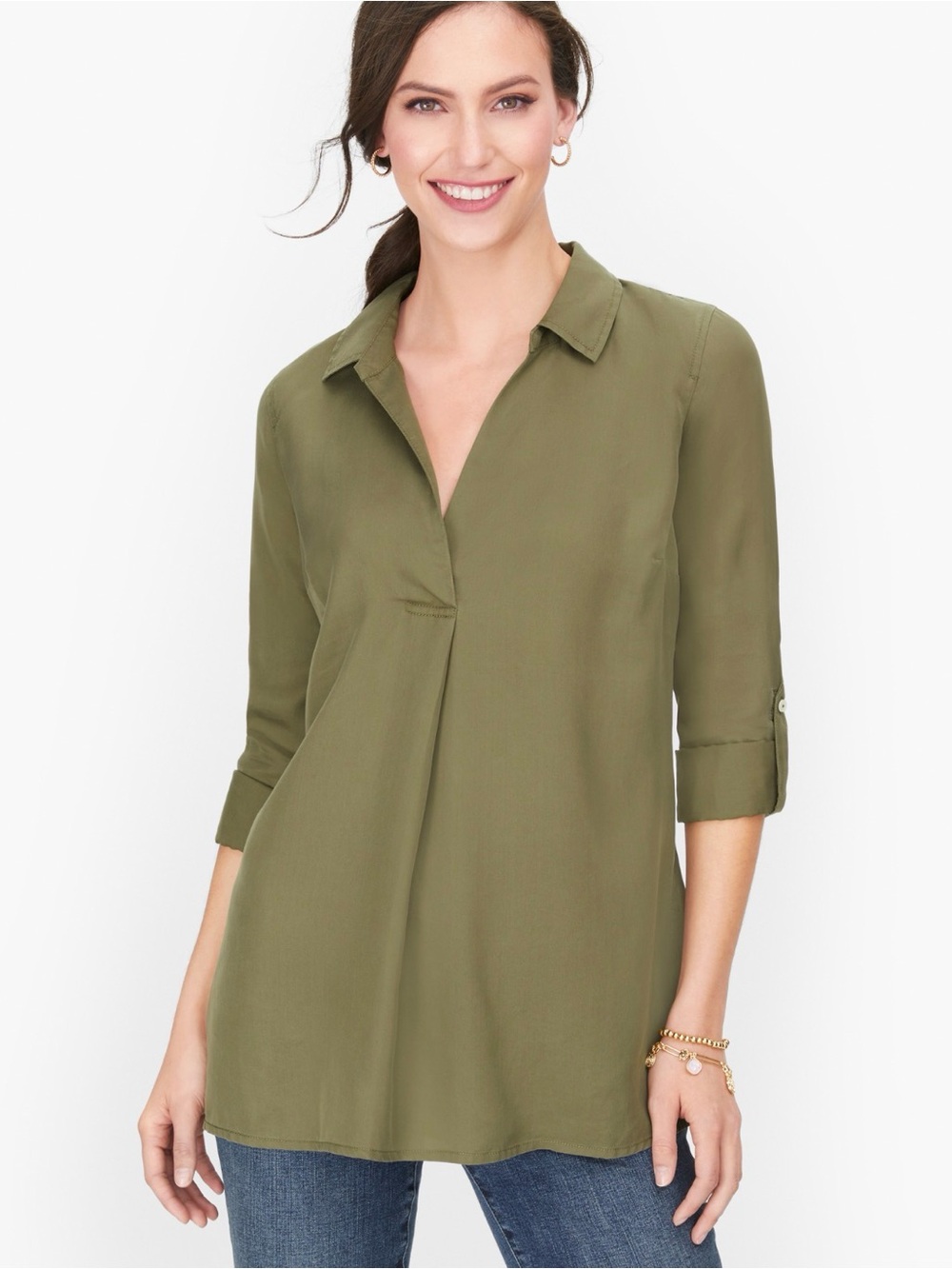 NWT Blooming Jelly olive green ruched shirt tunic dress or coverup size S